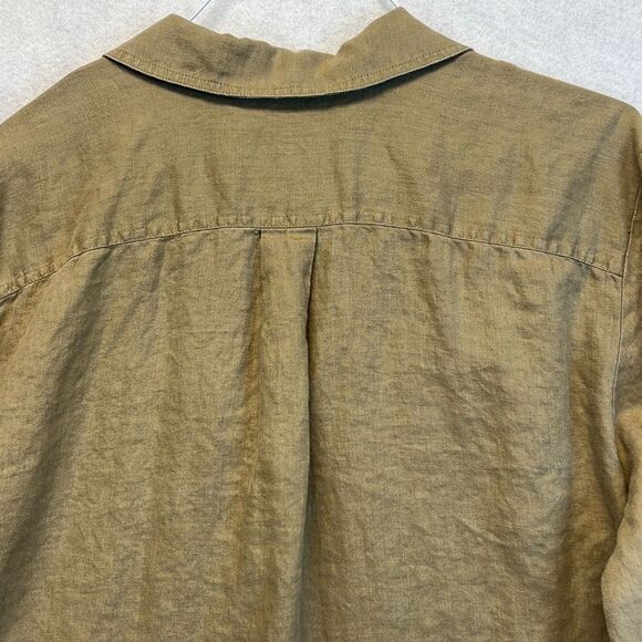 ELLEN TRACY Women’s 100% Linen Half-Zip Utility Top Olive Green Size XL Pockets - Picture 9 of 9